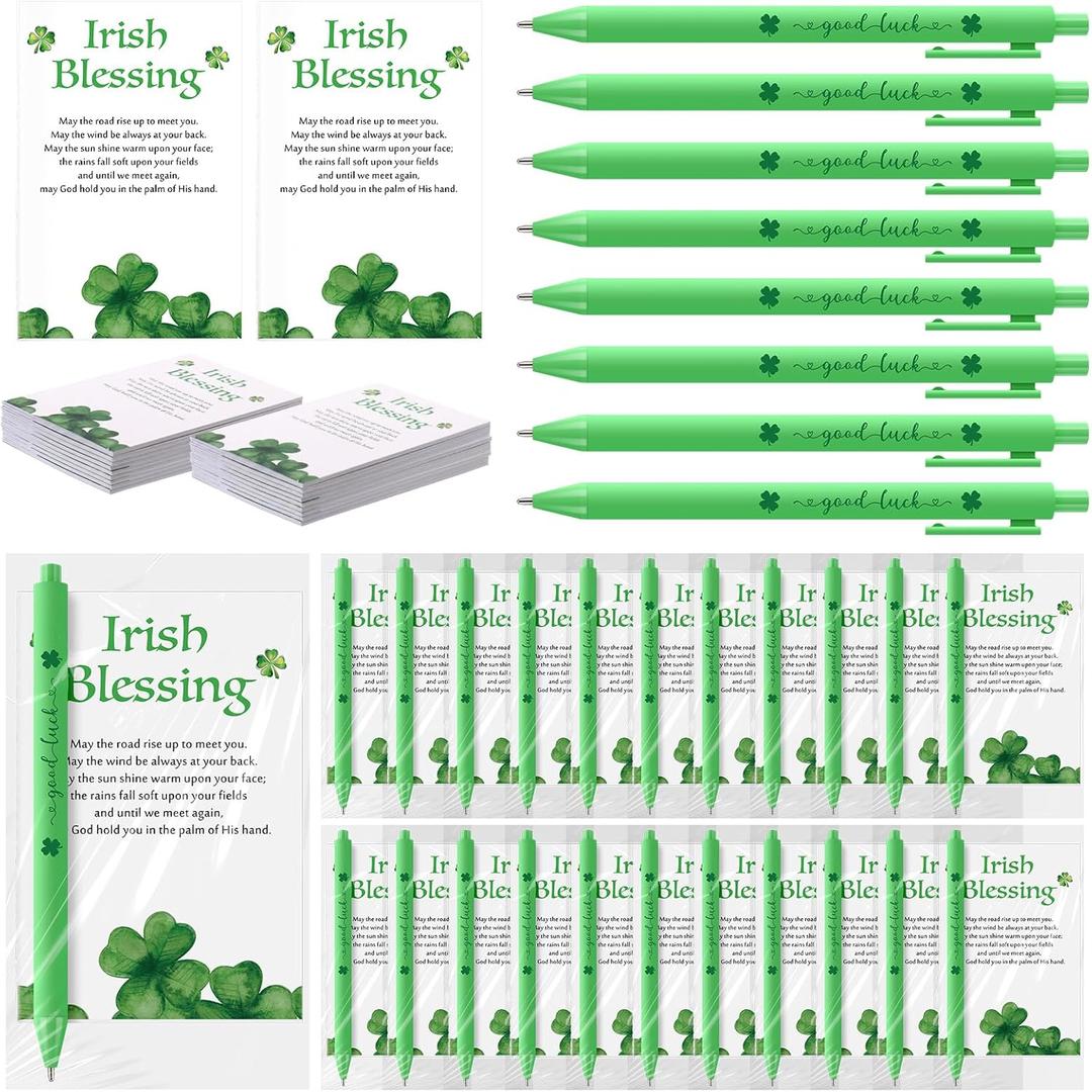 Eaasty 25 Sets St. Patrick's Day Gifts Four Leaf Clover Ballpoint Pens Irish Blessing Notebooks Saint Patricks Day Green Party Favors for Coworkers Staff Teacher Team Office Supplies