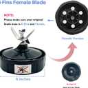 Blender 24 oz Cups with Lids & 6 Fins Female Blade Replacement Parts for Ninja, Extractor Blade for Nutri Ninja Auto iQ BL480D 30 DOB, BL450 69, BL456 70, BL480 70, BL455 30 DOB, BL482 30 DOB