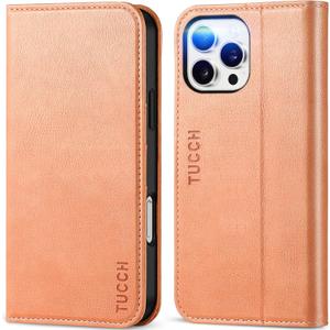 TUCCH Case for iPhone 16 Pro Max, PU Leather Wallet with [Kickstand] RFID Blocking 3 Card Slots Flip Book Cover [Protective TPU Interior Case] Compatible with iPhone 16 Pro Max 5G 2024, Peachy Pink