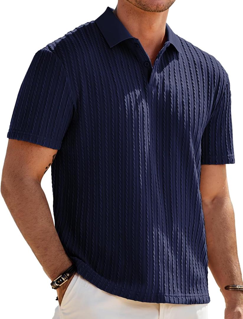 JMIERR Mens Casual Polo Shirt Summer Short Sleeve Vacation Button Beach Knit Stretchy Golf Shirts Medium