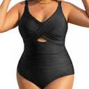 Daci Plus Size One Piece Swimsuits - Tummy Control Bathing Suit for Women Cutout Swimwear (Black), 14W