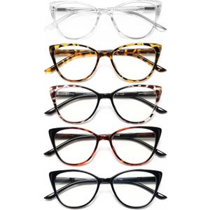 EYEURL 5 Pack Reading Glasses for Women-Cat Eye Blue Light Blocking Readers Fashion Computer Glasses with Spring Hinge Anti-Glare Readers for Women 2.25