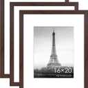 16x20 Picture Frame Set of 3, for Wall Mount, Walnut Woodgrain | Display Pictures 11x14 with Mat or 16 x 20 without Mat, for Photos, Artwork; Fits Home, Office & Gallery Wall Decor
