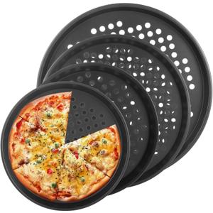 STARVAST 4 PCS Perforated Pizza Pan Set, Non-Stick Carbon Steel Pizza Pan with Holes for Crispy Crust, 9/10/11/12 Inch Professional Pizza Baking Pans for Oven