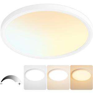 20 Inch Flush Mount Ceiling Light, 40W Dimmable LED Fixture 4000LM, 3000K/4500K/6000K Adjustable, Round Ceiling Lamp for Bedroom, Kitchen, Living Room, Dining Room, Bathroom, White