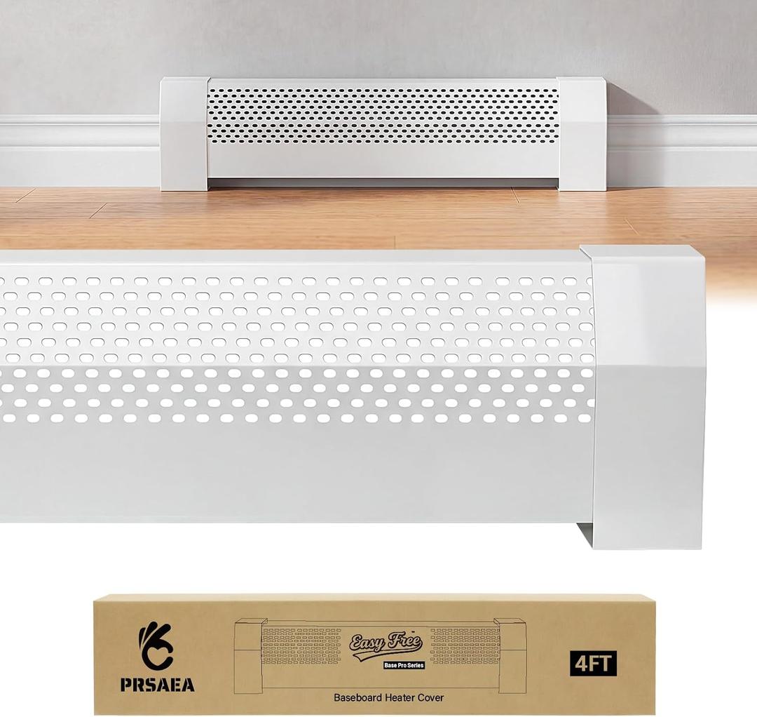 Original 4FT Baseboard Heater Covers with End Caps, Easy Free Base Pro Series Galvanized Steel Slip-On Baseboard Radiator Covers Replacement for Hydronic Hot-Water Systems