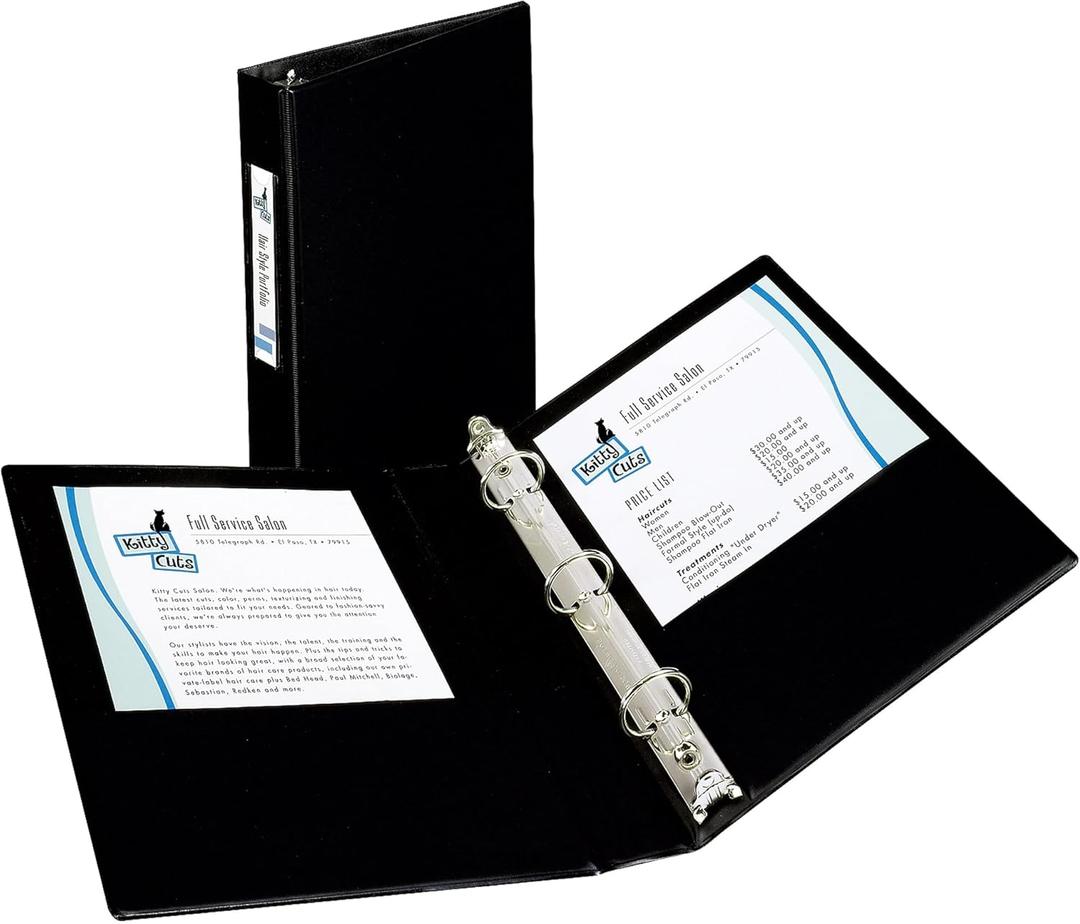 Avery(R) Mini Durable 3 Ring Binder, 1" Round Rings, Holds 5-1/2" x 8-1/2" Paper, Label Holder, 1 Black Binder (27257)