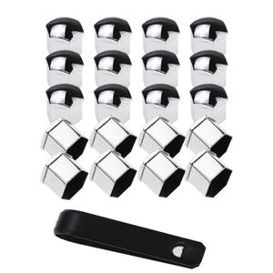 Nihfien 20 Pcs Wheel Lug Nut Covers Bolt Caps,17mm Silver Universal Anti-Rust Car Tire Nut Caps Bolt Cover,Hexagonal Plastic Tire Bolt with Removal Tool (Silver)