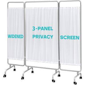 HunnmingRe White 3 Panel Privacy Screen with Rolling Casters Portable Foldable Privacy Screen for Salons, Home, Lab Nursery Dividers (19.5+35.5 +19.5 Inches)