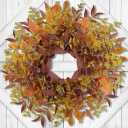 Fall Wreaths for Front Door 24 Inch Large Artificial Autumn Wreath with Eucalyptus Leaves Harvest Thanksgiving Indoor Outdoor Decor Porch Window Wall Farmhouse Rustic Hanging Door Decorations