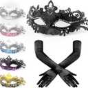Womens Masquerade Mask & Long Satin Opera Gloves Set  Elegant Rhinestone Costume Accessories for Adults  Elbow-Length Gloves for Masquerade Balls Mardi Gras Christmas & New Year Partie