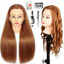 Mannequin Head with 80% Human Hair for Hair Styling Practice 26-28 Inch Straight Hair Training Head for Cosmetology Barber Hairdresser Students and Professionals (Blond 27#)