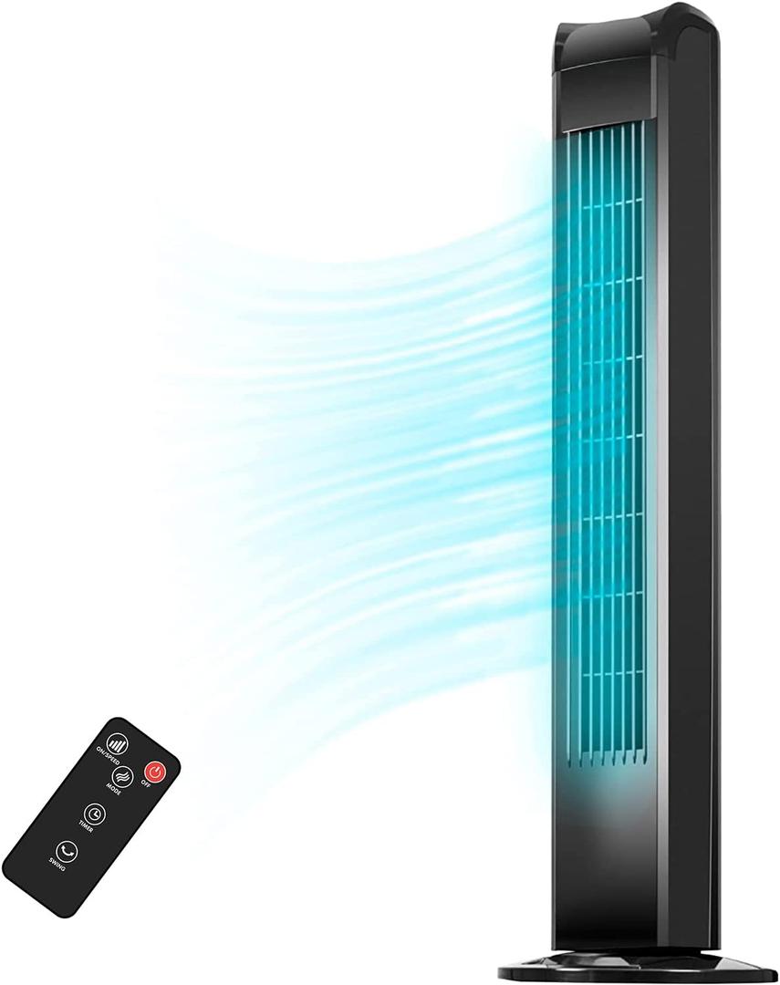 Uthfy Tower Fan for Bedroom, 120 Oscillating Standing Floor Bladeless Fans That Blow Cold Air with Remote, 3 Modes 3 Speeds, 7.5H Timer, for Indoor Living Room Office, 30 Inch, Black, 31 Inch