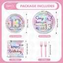 96Pcs 13th Birthday Party Decorations for Girls Teenager Plates and Napkins Iridescence Silver Pink 13th Tableware for Teenager Girls Thirteen Birthday Party Decorations Serve 24