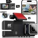 3 Channel Dash Cam, 5G WiFi Dash Camera for Cars, 4K UHD Dash Cam Front and Rear, Car Camera with Night Vision, 24 Hours Parking Monitor, Loop Recording, HDR, App Control