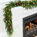 6ft Norfolk Pine Christmas Garland,Thick-Lush Faux Cedar Greenery (118 Full Branches) with LED Lights(40 Pieces), Pinecones & Red Berries for Fireplace Mantels, Tables, Walls | Indoor & Outdoor Decor