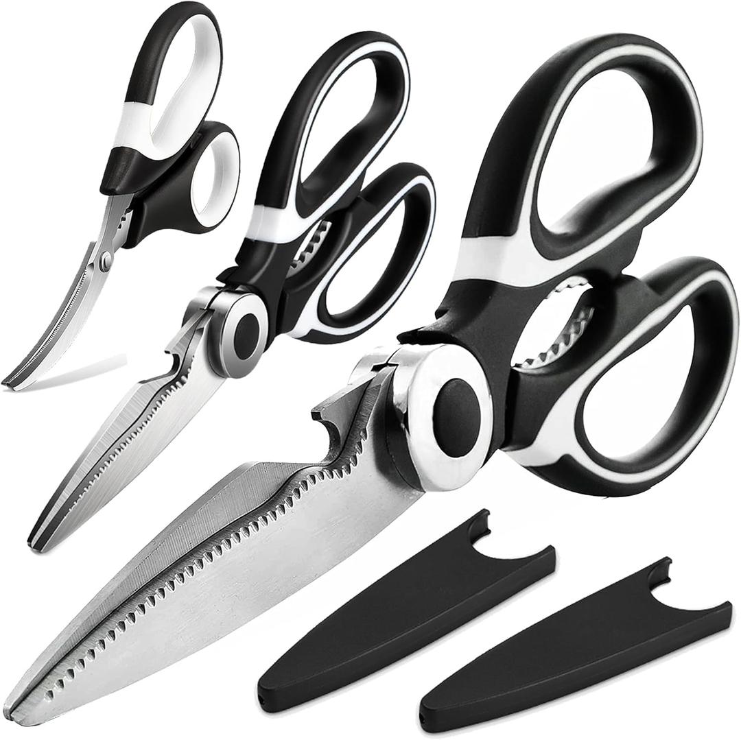Kitchen Scissors All Purpose Pack of 3 - Heavy Duty Stainless Steel Cooking Shears for Cutting Meat, Food, Fish, Poultry Multipurpose Sharp Scissors for Dishwasher Safe