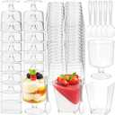 Youeon 150 Pcs Mini Clear Plastic Dessert Cups with Spoons, 5 Oz Mini Parfait & Appetizer Cups for Party, Shooter Glasses for Dessert, Pudding, Mousse, Fruit