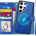 TUCCH Case Wallet for Galaxy S25 Ultra, Removable [2 in 1] [Wireless Charging] Wrist Strap PU Leather Magnetic Stand RFID Blocking [4 Card Slots] Detachable Folio for Galaxy S25 Ultra 6.9", Klein Blue (for Galaxy S25 Ultra, Textured Klein Blue)