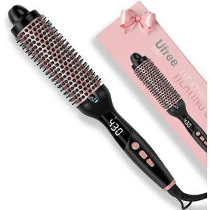 Ufree Ionic Thermal Brush, 1.5 Inch Heated Round Brush for Blowout, 30s Fast Heating Curling Brushes with 9 Temp Settings, Dual Voltage Travel Hair Styling Tool, Not Blow Dryer