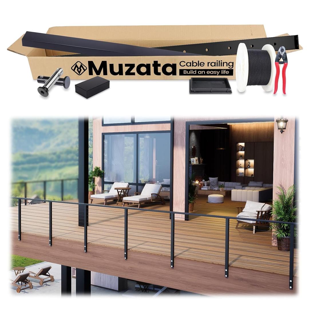 Muzata 13'-19'6" Side Mount Black Complete Cable Railing Kit 42 Inch Cable Railing System for Decks with Post Handrail Space-Saving Fasica Mount with User Guide RCF2 BH4L Muzata 13'-19'6" Side Mount Black Complete Cable Railing Kit 42 Inch Cable Railing System for Decks with Post Handrail Space-Saving Fasica Mount with User Guide RCF2 BH4L