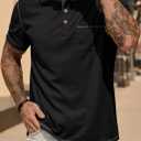 Mens Henley Shirts Casual Waffle Stretch Summer T-Shirt with Pocket (S-XXL) (Black, XXL)