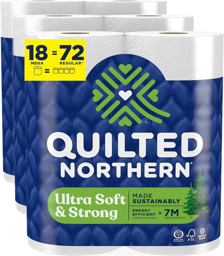 Quilted Northern Ultra Soft & Strong Toilet Paper, 24 Mega Rolls, 5X Stronger*, Premium Soft Toilet Tissue with Recyclable Paper Packaging