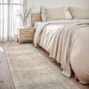 Washable Runner Rug 2x8 Feet Non Slip Low-Pile Entryway Runner, Distressed Ultra-Thin Indoor Carpet Bedside Rug, Beige