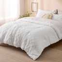 Bedsure Oversized King Comforter Set - White Comforter, Boho Tufted Distressed Vintage Bedding for Kids, 3 Pieces Farmhouse-Style Bed Set for All Seasons, Fluffy Soft Bedding with 2 Pillow Shams
