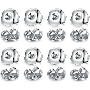 16PCS 925 Sterling Silver Earring Backs,14k White Gold Plated Earring Backs for Studs,Hypoallergenic Secure Earring Backings for Locking Stud Earrings