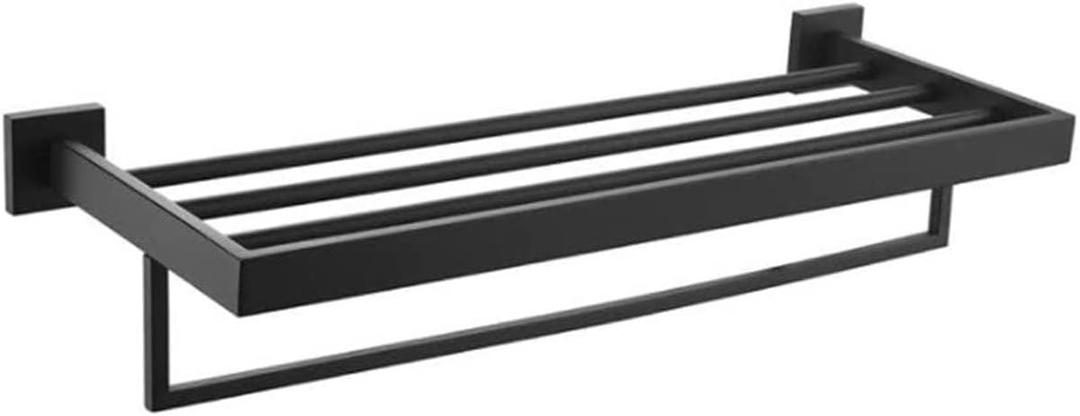 Towel Rack Towel Rail Towel Rack with Bar Hotel Rail Shelf Wall-Mounted Double-Layer Towel Holder for Bathroom Kitchen Towel Bar Towel Holder/Schwarz/60 * 22 * 13Cm