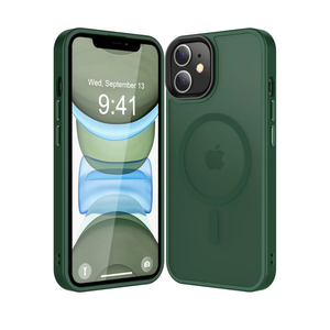 Strong Magnetic for iPhone 11 Case Compatible with Magsafe, [13FT Drop Resistant] Translucent Matte Skin Feeling Back, Aluminum Alloy Keys Shockproof Phone Case, Midnight Green Pack of 2
