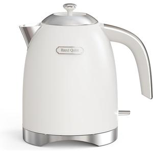 Hazel Quinn Electric Kettle - 1.7 Liters (57oz) Stainless Steel Water Kettle, BPA-Free Interior, 1200W Fast Boiling, Cordless, Rotational Base, Automatic Shut Off & One-Touch LED - Pearl White