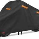 Motorcycle Cover, Heavy Duty 600D Oxford, Waterproof Outdoor, Weather Resistant, Rip-Proof, Anti-UV with 5 Reflective Strips, 2 Lock-Holes, 1 Windproof Strap, 1 Storage Bag (97.5" x 41" x 50") (Black)