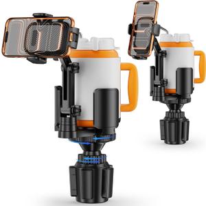 Phone Holders for Your Car, 2 in 1 Cup Holder Phone Mount with Expander, Secure Hold, Adjustable Base and Long Arm with 360Rotation Car Phone Holder for 4-7 devices and Up to 5.31'' Most Bottles