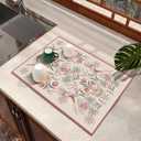 Dish Drying Mat Coffee Mat Rubber Backed Soft Silicone Dish Drying Mat for Kitchen Counter or Sink for Kitchen Bathroom Coffee Bar (Birds and Flowers, 16 x 24 Inches)