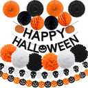 Halloween Party Decorations,Black Glittery Happy Halloween Orange Pumpkin Banner All-in-One Pack for Halloween Theme Party Supplies Decorations Kit for Kids