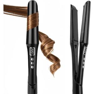 Hair Straightener and Curler 2 in 1 with Titanium Flat Iron & Ceramic Curling Iron, PRITECH Best Flat Iron for Fine Hair, Rapid Heat-Up, Negative Ions, Dual Voltage for Long Short(Black)