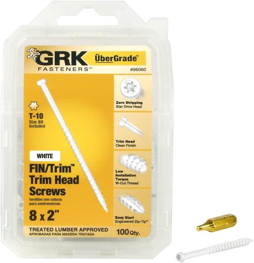 GRK #8 Finishing Screws White | 2-Inch | Trim Head | Steel | Pack of 100
