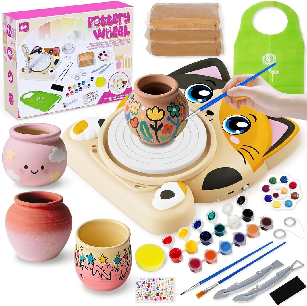 Insnug Pottery Wheel for Kids - Pottery Arts and Crafts for Kids Ages 8-12 with 3 Pack Painting Kit Air Dry Clay Art Supplies Toys for Girls Boy Christmas Birthday Gift for 6+ (yellow)