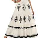 SOFIA'S CHOICE Western Boho Maxi Skirt for Women High Waisted Tiered A Line Flowy Long Skirts Beach Vacation (White, XL)