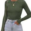 ATHMILE Womens Ribbed Knit T Shirt Casual Crewneck Tops Short Sleeve/Long Sleeve Sweaters Slim Fit Basic Tees (X-Large, Army Green)