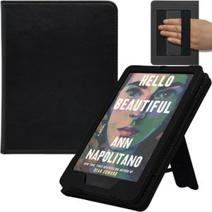 Stand Case for 7"/6.8" Kindle Paperwhite (12th/11th Generation-2024/2021) and Kindle Colorsoft Signature Edition, PU Shell Cover with Auto-Sleep/Wake Double Hand-held (Black)