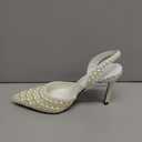 Goolita Pearl Slingback Heels for Women, Pointed Closed Toe Slip On Heeled Sandals Stiletto Heel Evening Bridal Shoes for Wedding (9, Ivory)