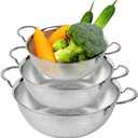 COMPORT K Premium 18/8 304 Stainless Steel Strainer Set of 3 with Handles, Micro-Perforated Colanders, 4-6-8 Quart Set, Self-Draining Solid Base for Pasta, Fruits, Vegetables, Made in Korea