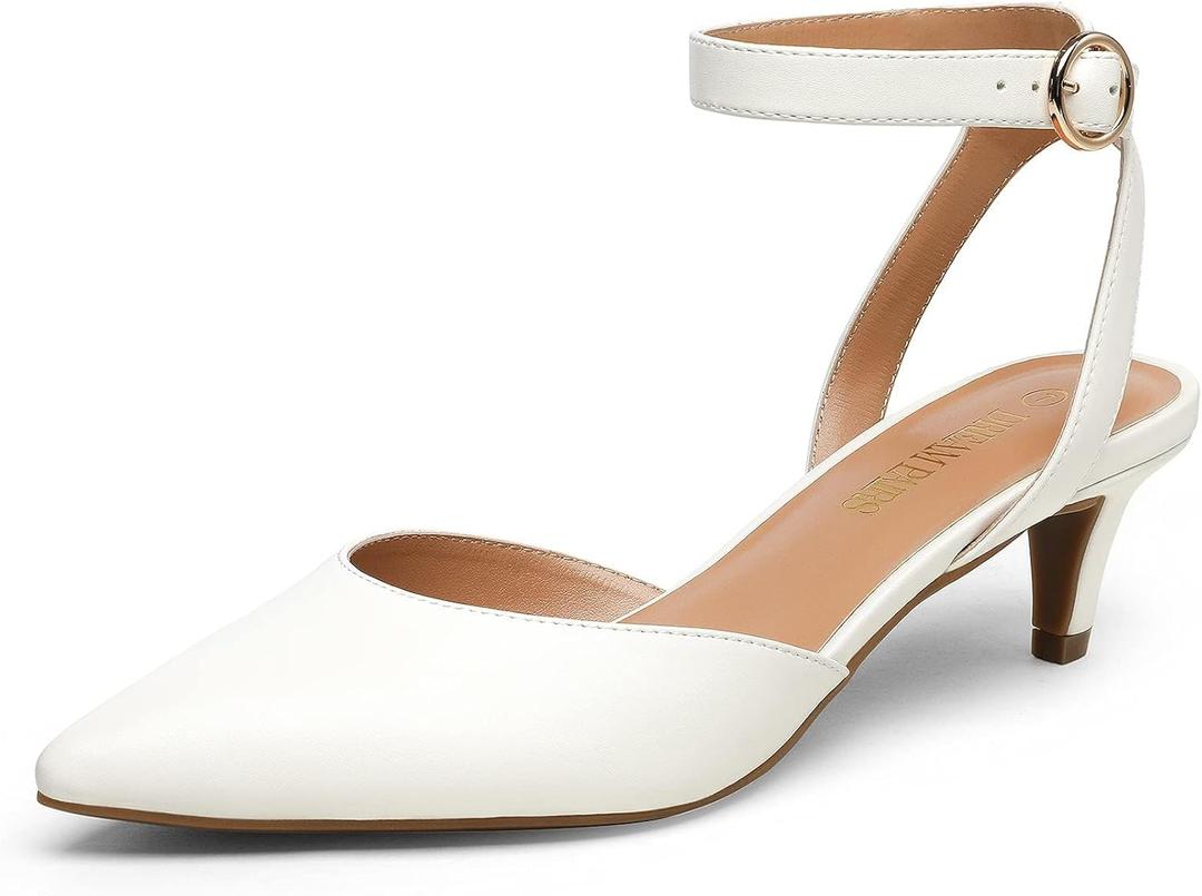 DREAM PAIRS Kitten Heels for Women Low Heel Dress Shoes Wedding Dress Closed Toe Pump Shoes (7, White/Pu)