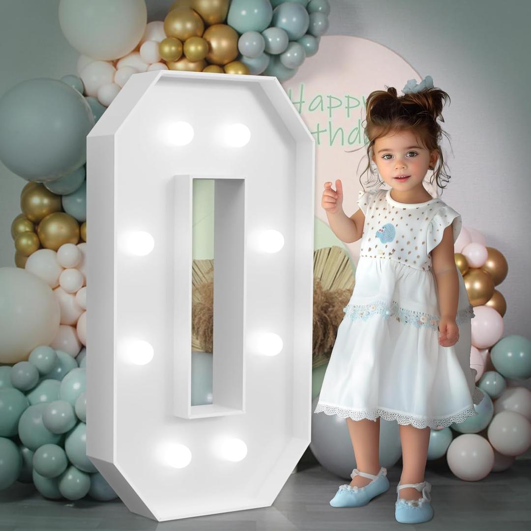 Light-up Numbers for Birthday Decorations: Large 3ft Marquee Number 0 10th 20th 30th 40th Birthday One Year Old Birthday Decor Party Backdrop Anniversary Big Foam Board Number 0 (White)