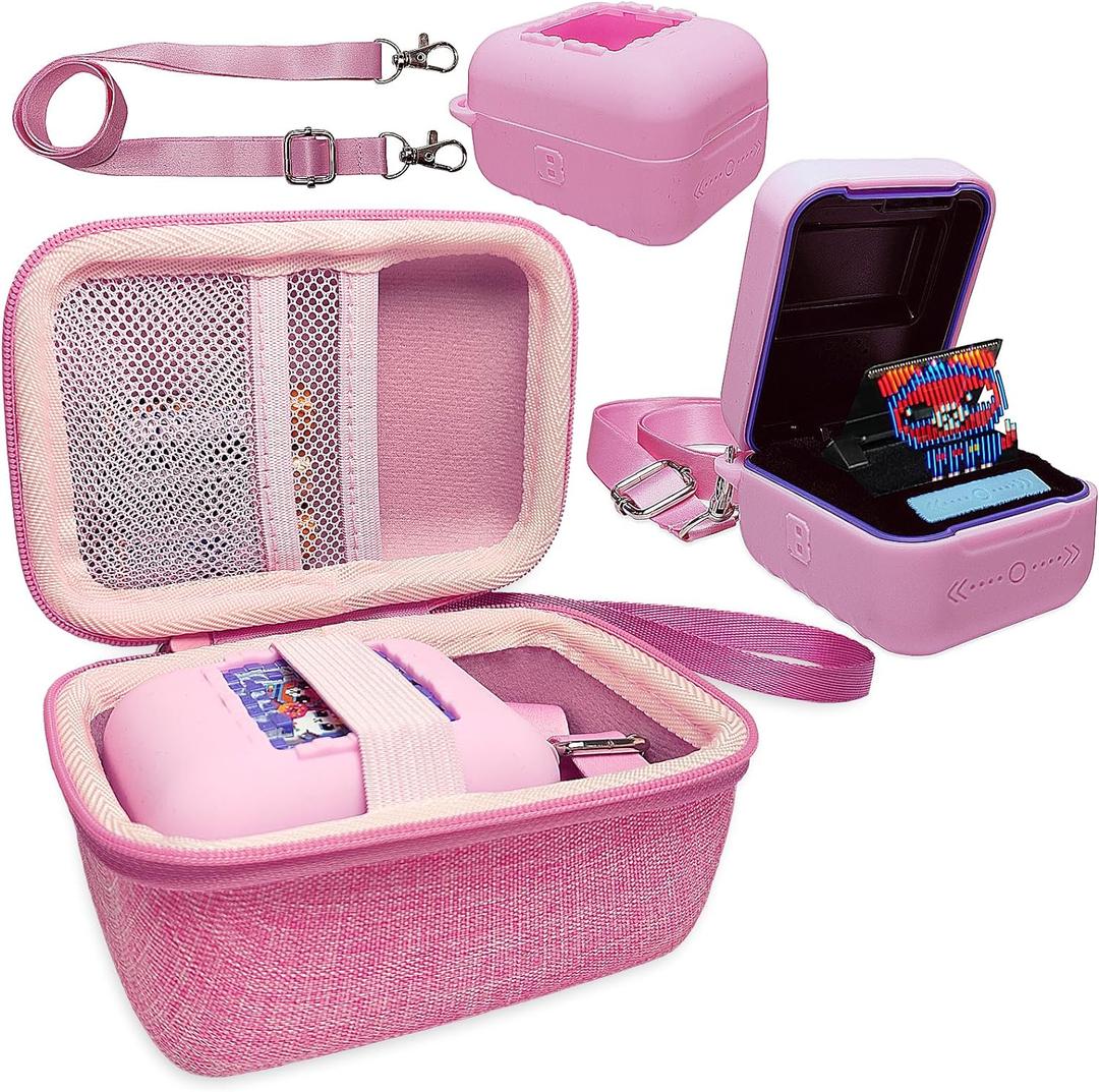 Hard Carrying Case and Silicone Cover for Bitzee Interactive Toy Digital Pet, Accessories Case for Bitzee Virtual Electronic Pets Original 15 Animals (Pink)