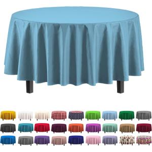 Exquisite Sky Blue Round Plastic Table Cloth Disposable 6 Pack - 84 Inch Round Tablecloth for Tables up to 6 Foot - Waterproof Table Cover for Party Wedding Birthday Graduation BBQ Catering
