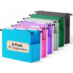 Plastic Extra Capacity Hanging File Folders,6 Pack Heavy Duty 4" Expanding Pocket with Movable Dividers,Large Hanging Folders,Letter Size Filing Cabinet,Adjustable Tabs,for Bulky Files,Colorful (Assorted Color)
